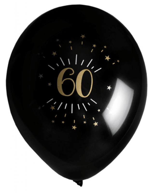 Ballonger Svart & Guld 60 år, 8-pack
