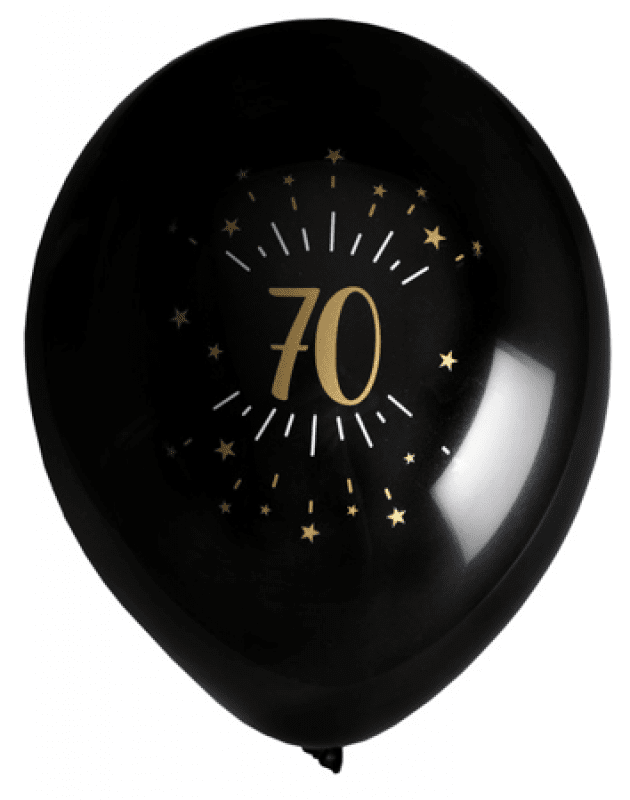 Ballonger Svart & Guld 70 år, 8-pack