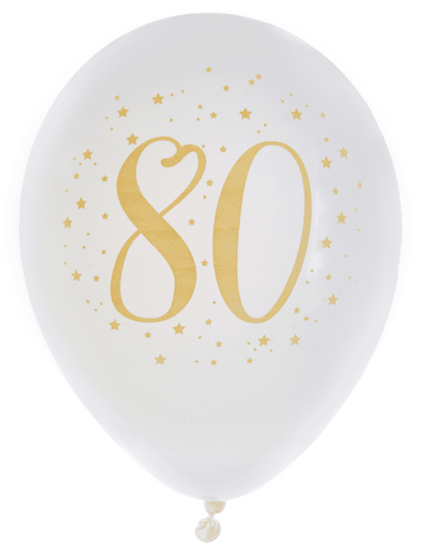 Ballonger Vit & Guld 80 år, 8-pack