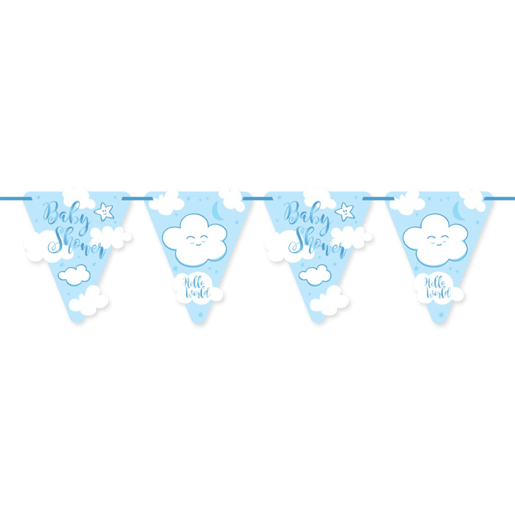 Baby Shower Banderoll Ljusblå Hello World 6m
