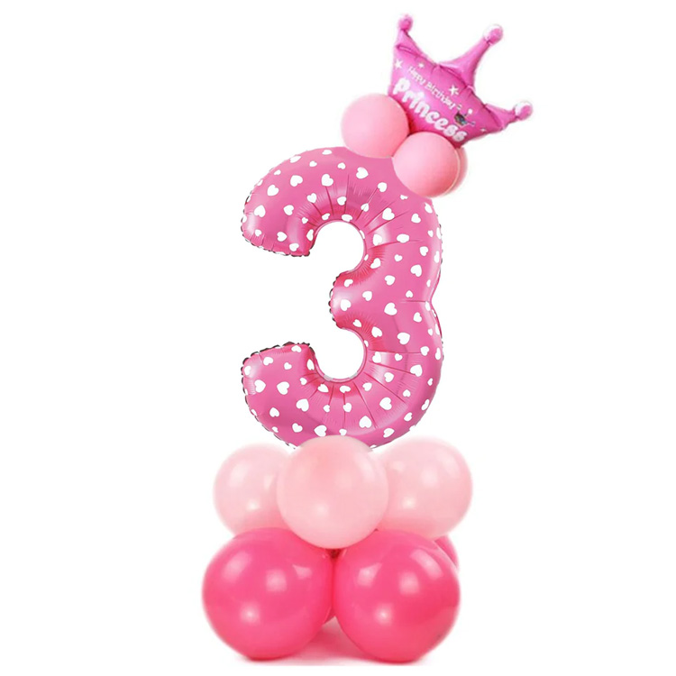 Ballongset Siffra Stående Rosa "0-9" Siffra 3