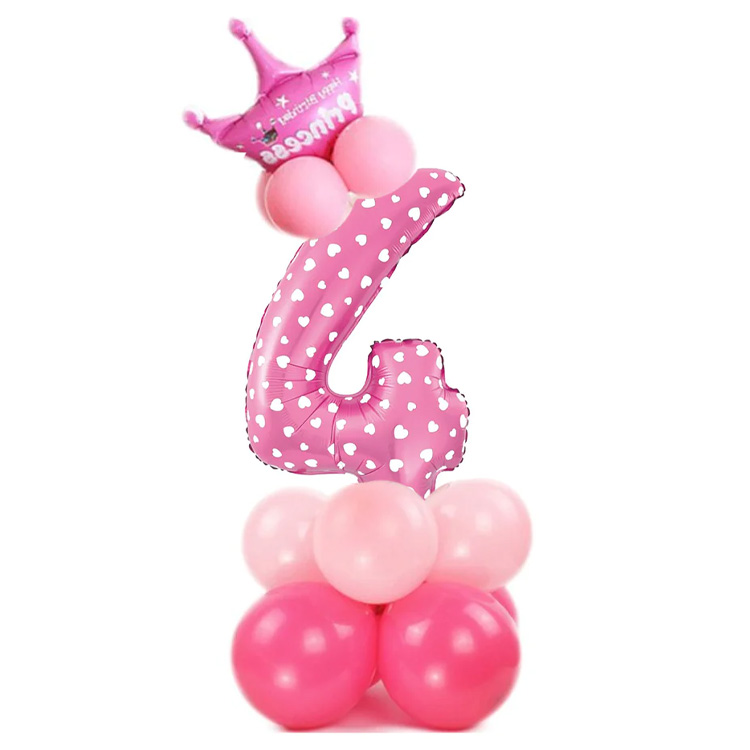 Ballongset Siffra Stående Rosa "0-9" Siffra 4
