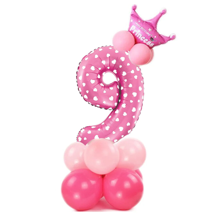 Ballongset Siffra Stående Rosa "0-9" Siffra 9