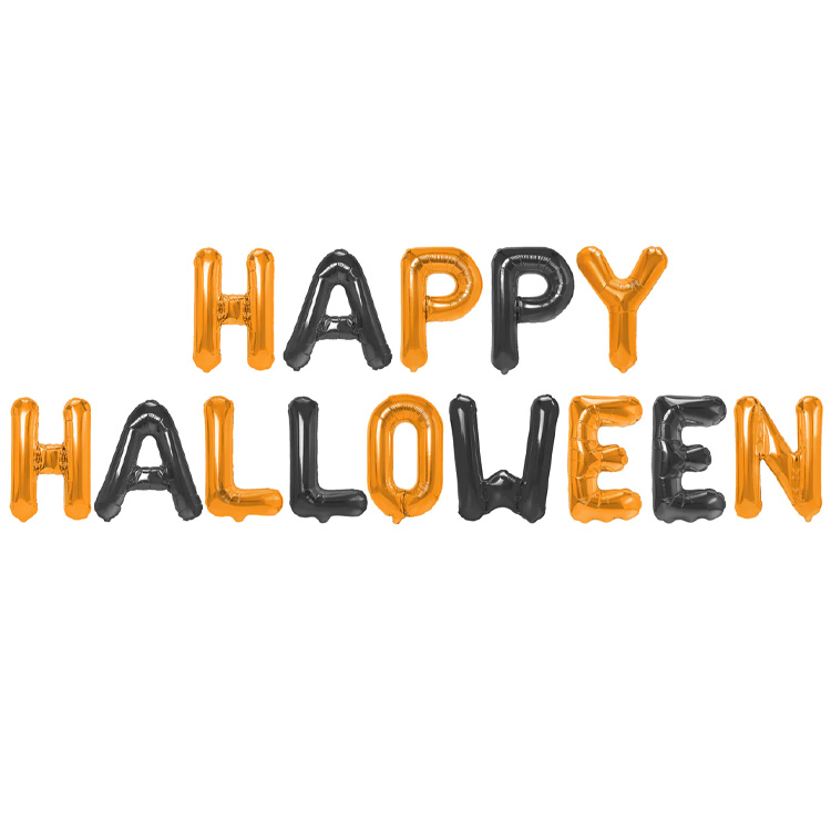 Bokstavsballonger "HAPPY HALLOWEEN" Orange & Svart