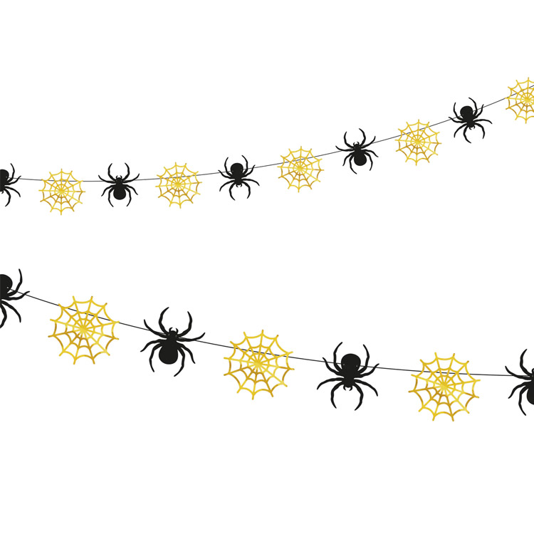 Halloween Girlang Spindlar & Spindelnät Guld & Svart 220cm
