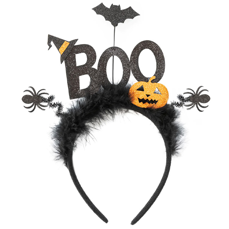 Halloweendiadem/Hårband "BOO" Svart