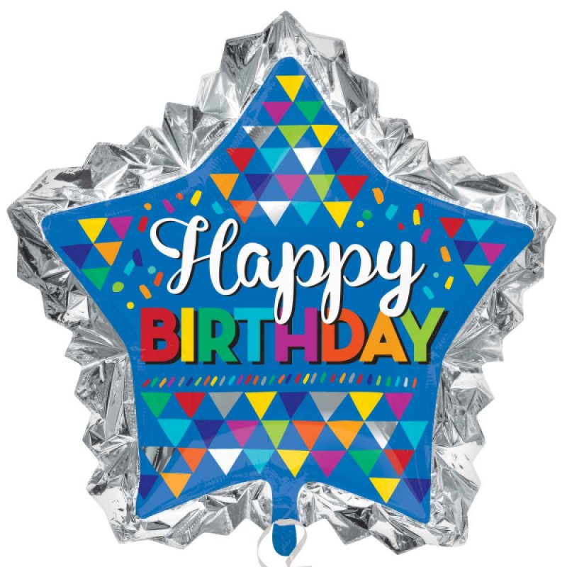 Heliumballon Happy Birthday - blå stjärna 86 cm
