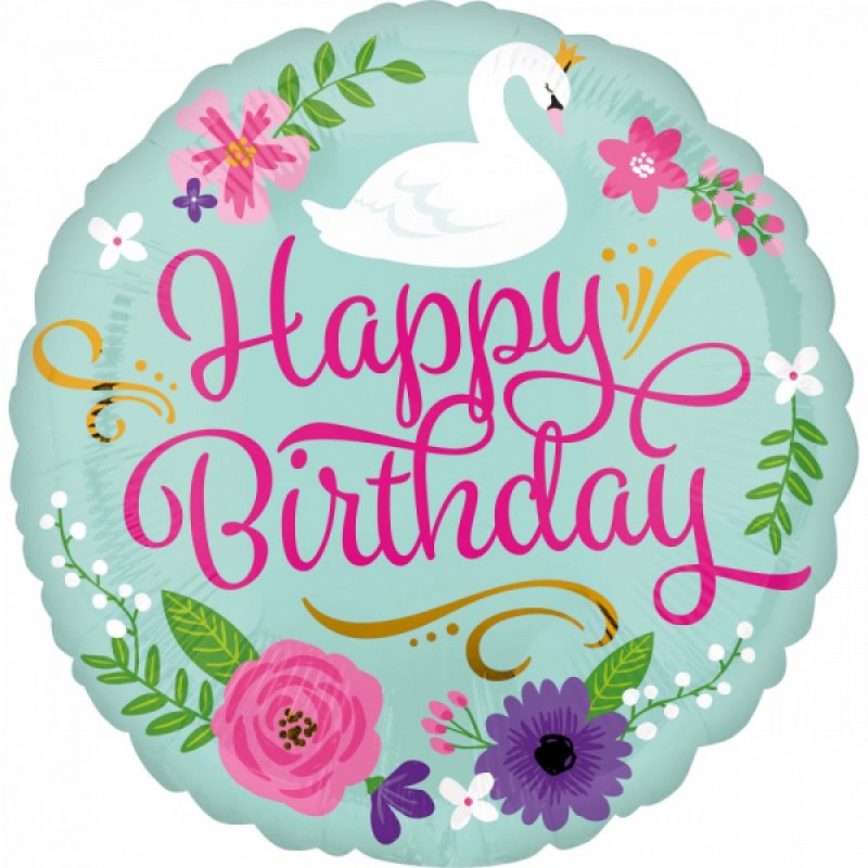 Heliumballon Happy Birthday - svan 45 cm