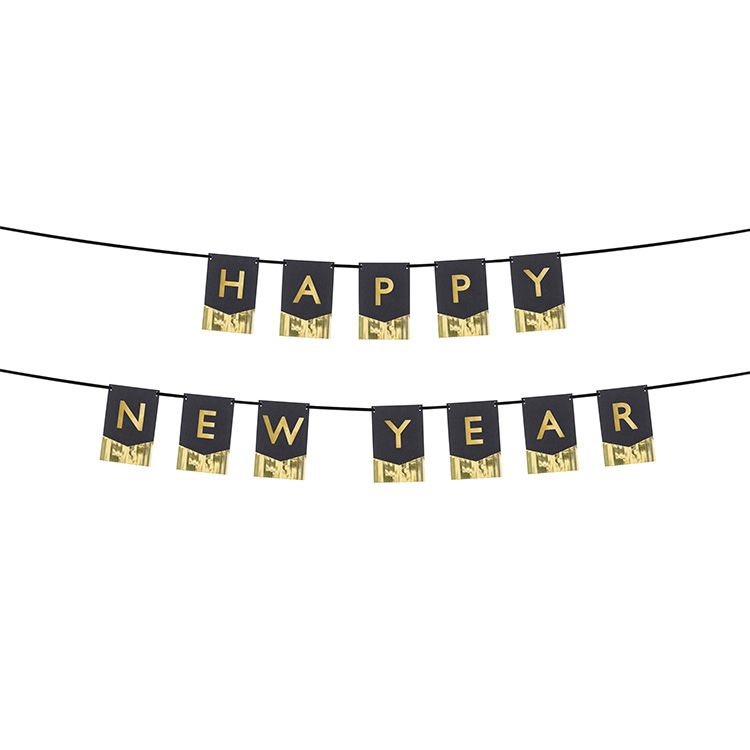 Nyårsfest Banderoll "HAPPY NEW YEAR" Svart 135cm