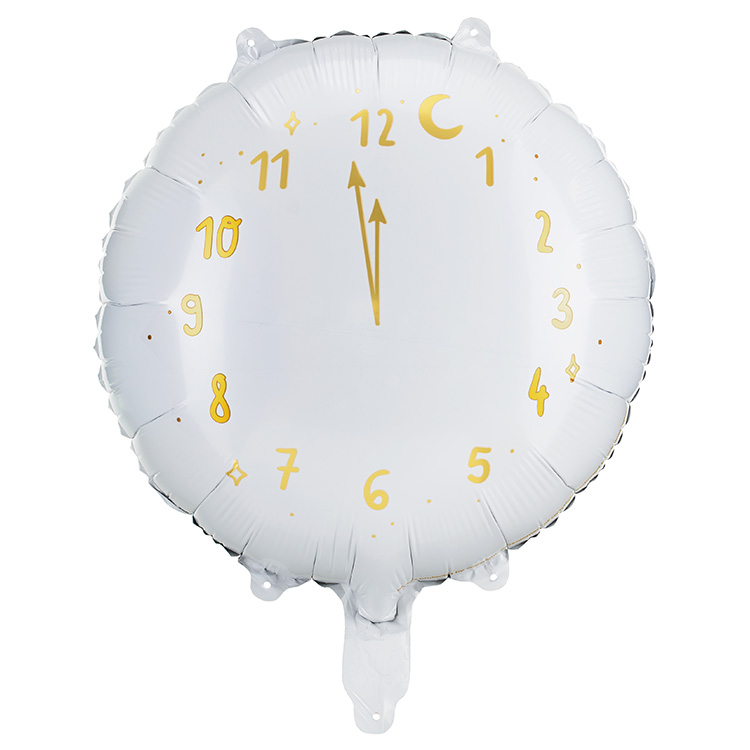 Nyårsfest Folieballong Klocka Vit 45cm