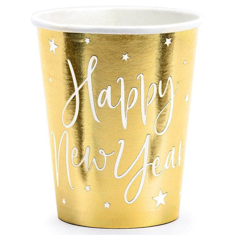 Nyårsfest Pappersmugg Guld 6-pack