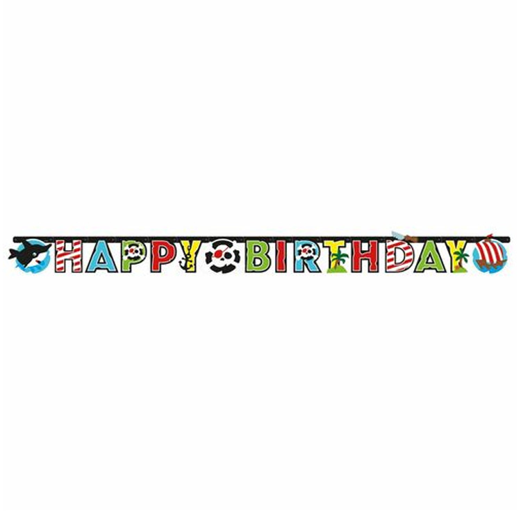Pirat Bokstavsbanderoll "Happy Birthday" 1,8m