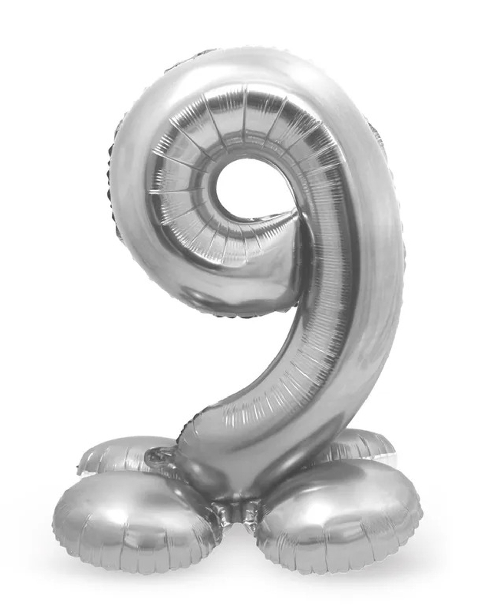 Sifferballong Stående Silver 72 cm "0-9" Siffra 9