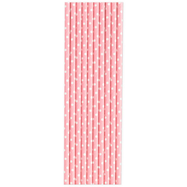 Sugrör Rosa Med Vita Prickar 10-pack