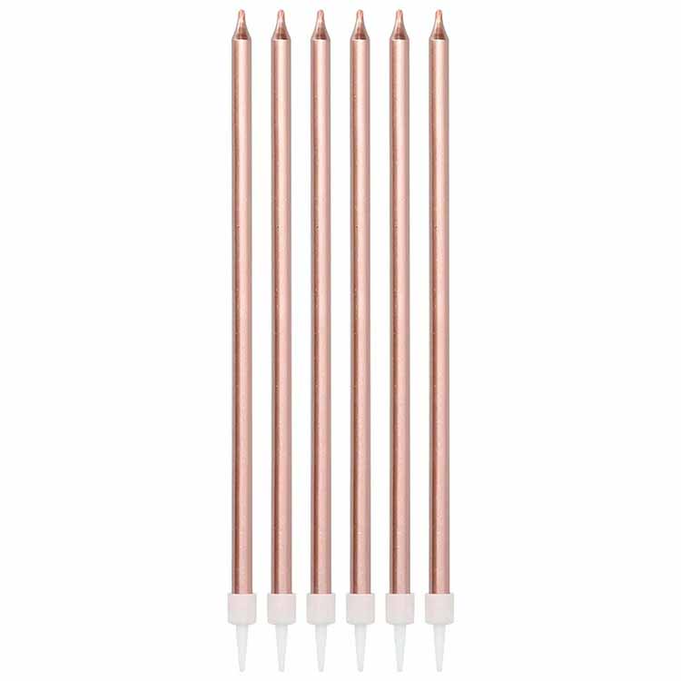 Tårtljus långa roséguld metallic 15cm 16-pack