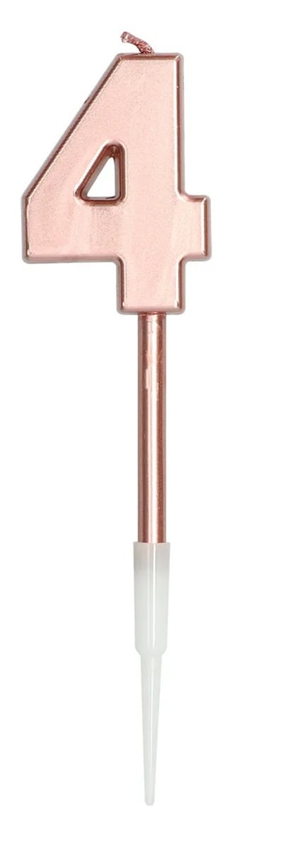 Tårtljus Roséguld Metallic 14 cm "0-9" Siffra 4