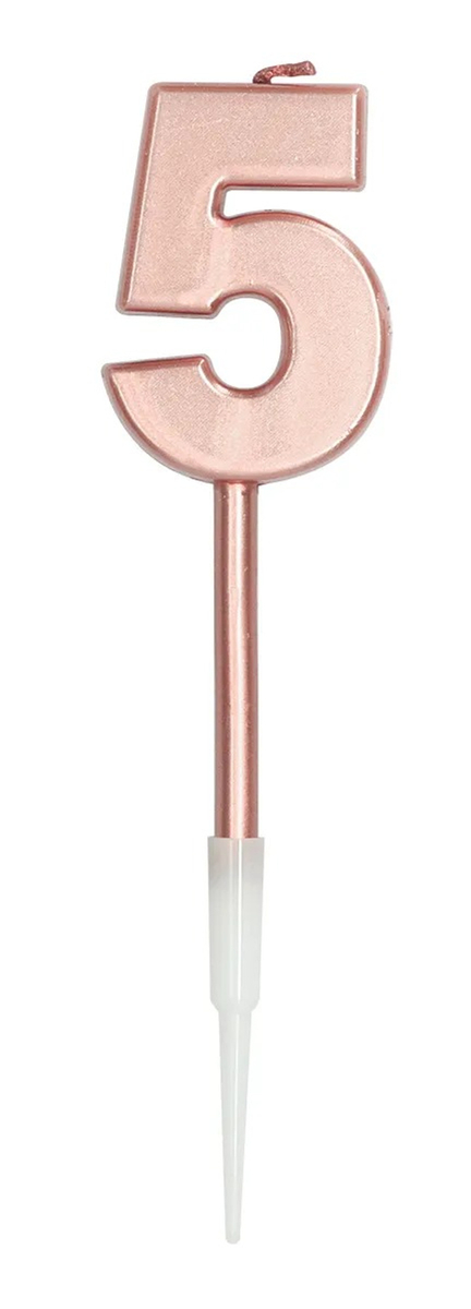 Tårtljus Roséguld Metallic 14 cm "0-9" Siffra 5