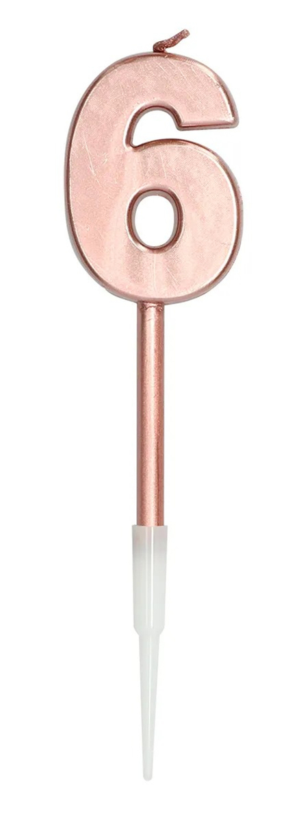 Tårtljus Roséguld Metallic 14 cm "0-9" Siffra 6