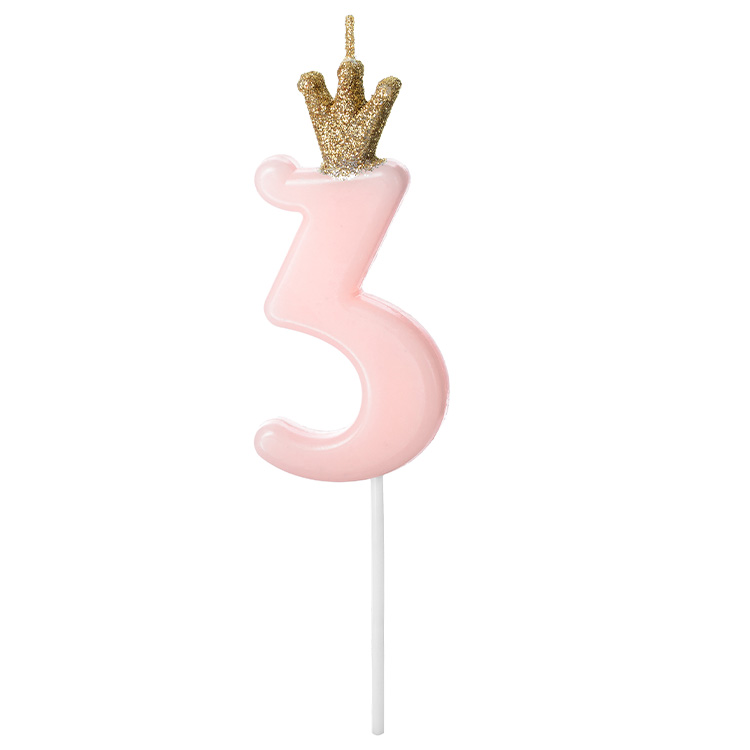 Tårtljus Siffra Rosa Krona "0-9" Siffra 3