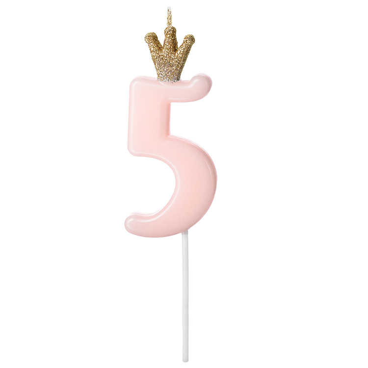 Tårtljus Siffra Rosa Krona "0-9" Siffra 5