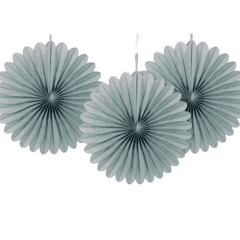 Pappersdekoration solfjäder silver 3-pack 15 cm