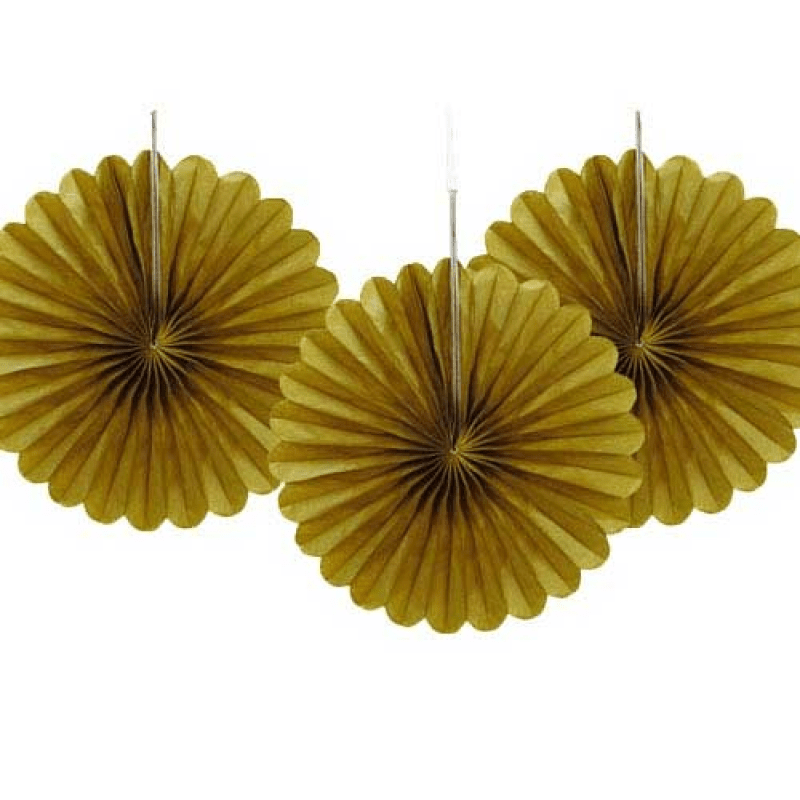Pappersdekoration solfjäder guld 3-pack 15 cm