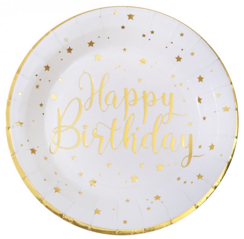 Tallrikar Vit & Guld Happy Birthday 10-pack