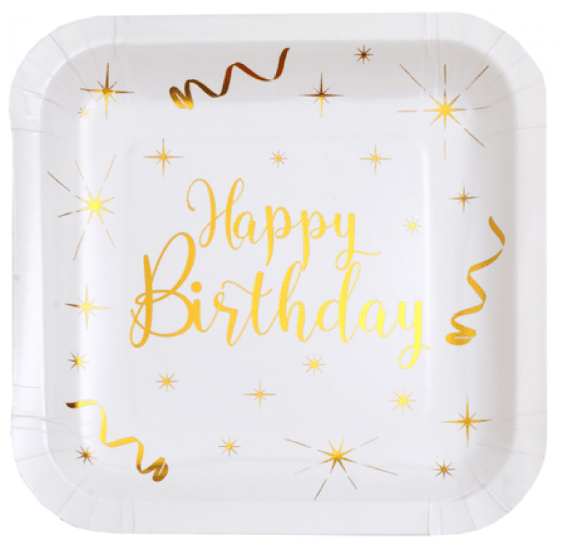 Tallrikar Vit & Guld Happy Birthday, 10-pack