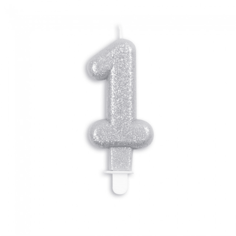 Tårtljus nummer - silver-glitter 4